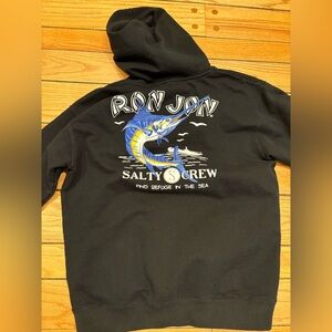 Ron Jon Salty Crew Black and Blue Marlin Hoodie Sweatshirt Mens Large